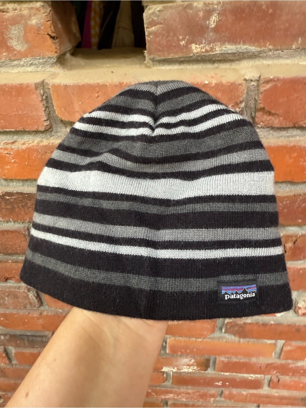 Patagonia Kids Black & Gray Striped Beanie